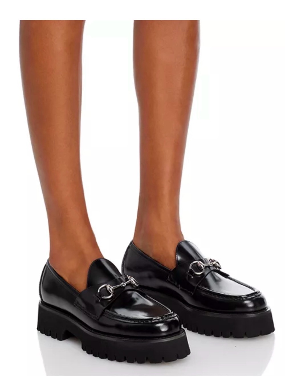 Gucci Black Patent Leather Lug-Sole Horsebit Loafers